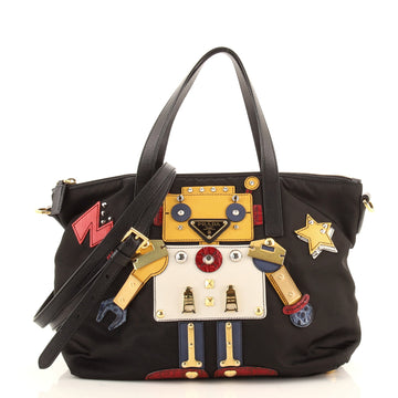 Prada Convertible Robot Zip Tote Tessuto Small