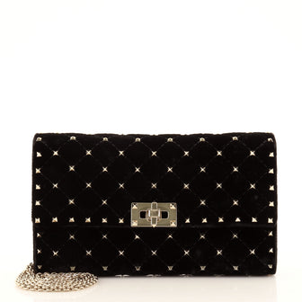 Valentino Rockstud Wallet On Chain Quilted Velvet Small