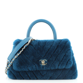 Chanel Coco Top Handle Bag Chevron Shearling Mini