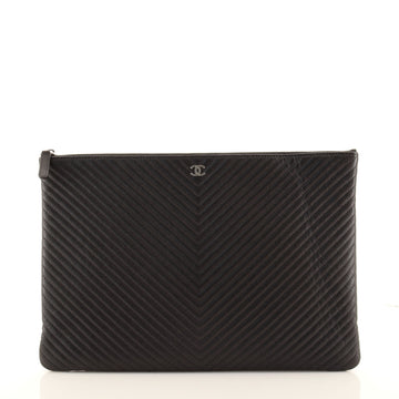 Chanel O Case Clutch Chevron Caviar Large