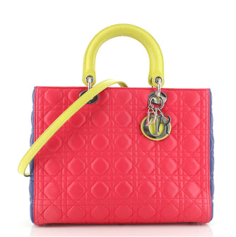 Christian Dior Tricolor Lady Dior Bag Cannage Quilt Lambskin Large