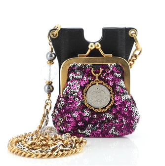 Dolce & Gabbana Coin Purse Phone Case on Chain Leather and Sequins