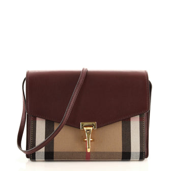 Burberry Macken Crossbody Bag Leather and Vintage Check Canvas Small
