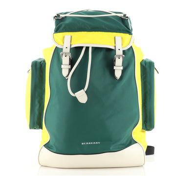 Burberry Double Pocket Drawstring Backpack Nylon with Leather Medium