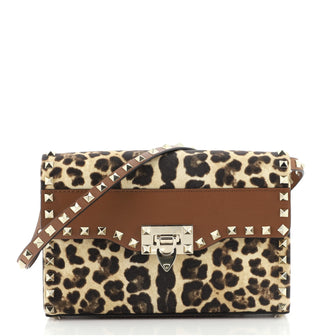 Valentino Rockstud Flip Lock Flap Bag Printed Canvas with Leather Medium
