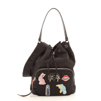 Prada Drawstring Bucket Bag Embellished Tessuto Small