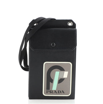 Prada Logo Patch Phone Holder Crossbody Bag Saffiano Leather
