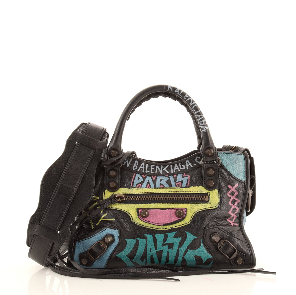 Balenciaga City Graffiti Classic Studs Bag Leather Mini Black 8598231