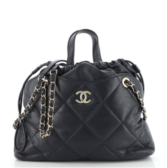Chanel CC Drawstring Shopping Tote Quilted Lambskin Large