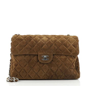 Chanel Vintage Classic Single Flap Bag Quilted Suede Jumbo