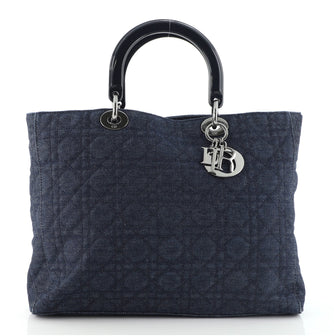 Christian Dior Vintage Lady Dior Bag Cannage Quilt Denim Large