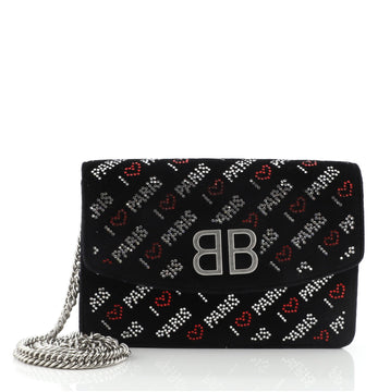 Balenciaga BB Round Wallet on Chain Crystal Embellished Velvet Small