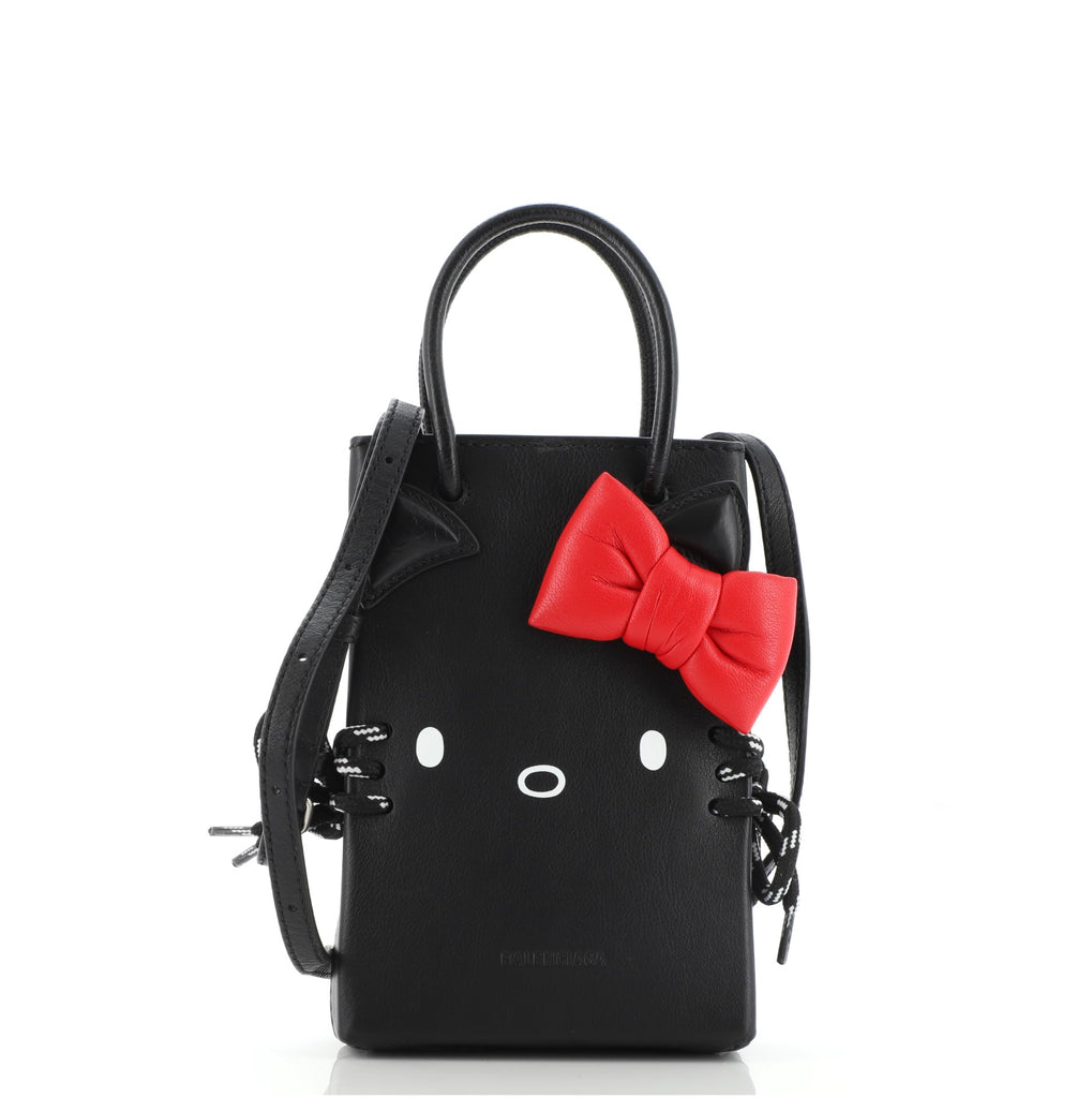 Balenciaga Hello Kitty Shopping Tote Printed Leather Mini Black 8598289