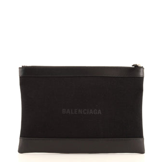 Balenciaga Navy Zip Pouch Canvas and Leather Large