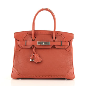 Hermes Birkin Ghillies Handbag Red Clemence and Evercolor with Palladium Hardware 30