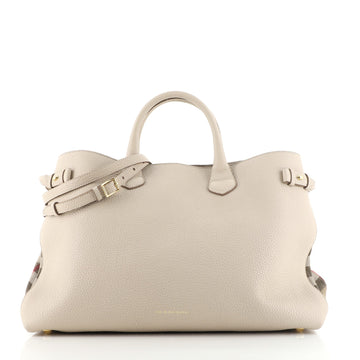 Burberry Banner Tote Leather and House Check Canvas Large