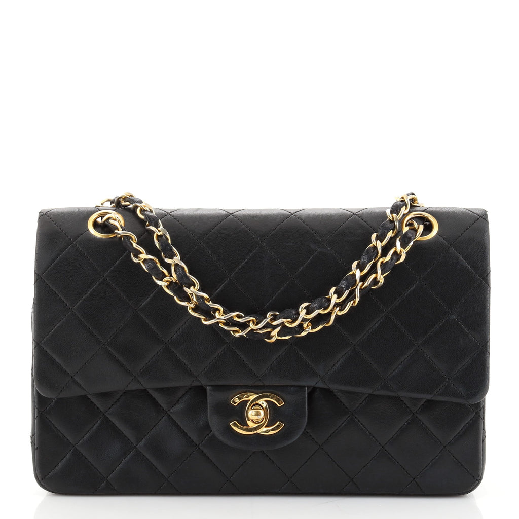 Chanel Vintage Classic Double Flap Bag Quilted Lambskin Medium Black  86017182