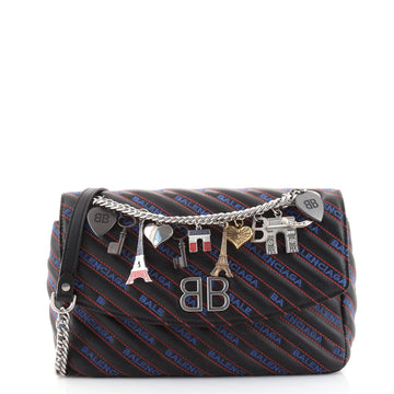 Balenciaga BB Souvenir Chain Round Shoulder Bag Quilted Embroidered Leather Medium