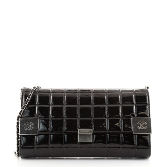 Chanel Chocolate Bar Chain Clutch Quilted Patent