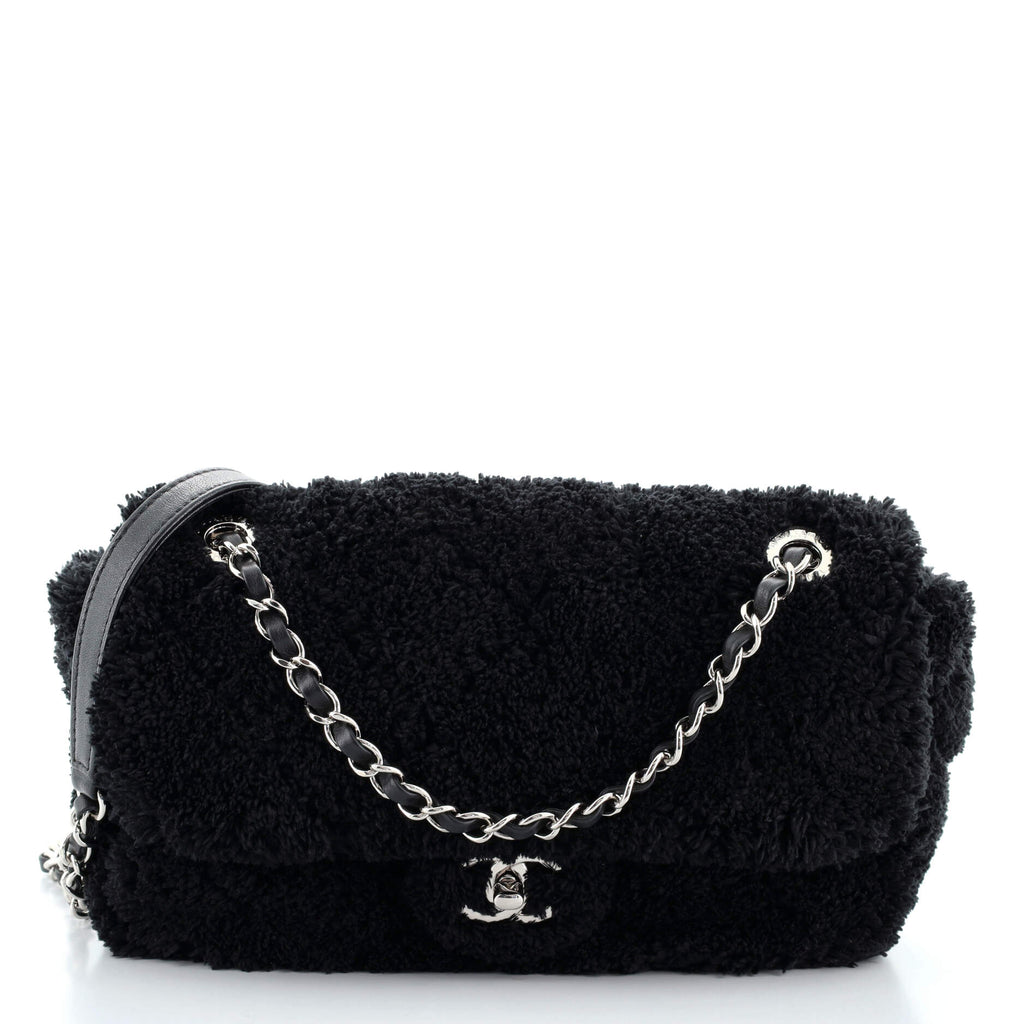 Chanel CC Chain Flap Bag Quilted Terry Cloth Medium Black 8601742