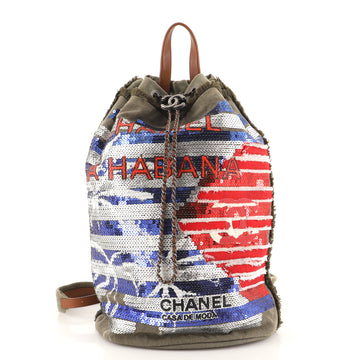 Chanel Cuba La Habana Drawstring Backpack Sequin Embellished Canvas Medium