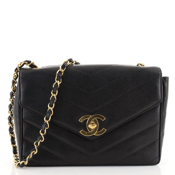 Chanel Vintage CC Flap Bag Chevron Caviar Medium