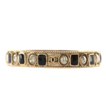 Chanel Vintage CC Bangle Bracelet Metal with Faux Pearl Pearls and Gripoix Narrow