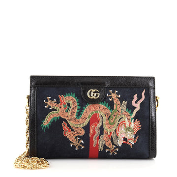 Gucci Ophidia Chain Shoulder Bag Embroidered Suede Small
