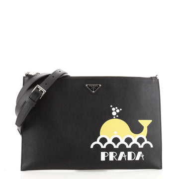 Prada Zip Crossbody Bag Printed Saffiano Large
