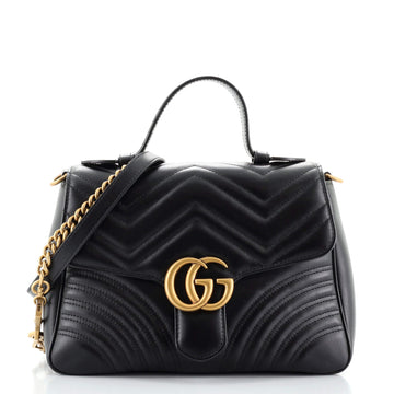 Gucci GG Marmont Top Handle Flap Bag Matelasse Leather Small
