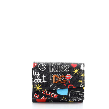 Dolce & Gabbana Dauphine Trifold Wallet Multicolor Graffiti Print Leather Mini