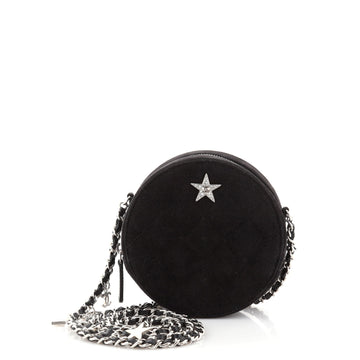 Chanel Star Round Clutch with Chain Quilted Suede with Crystal Embellished Charms