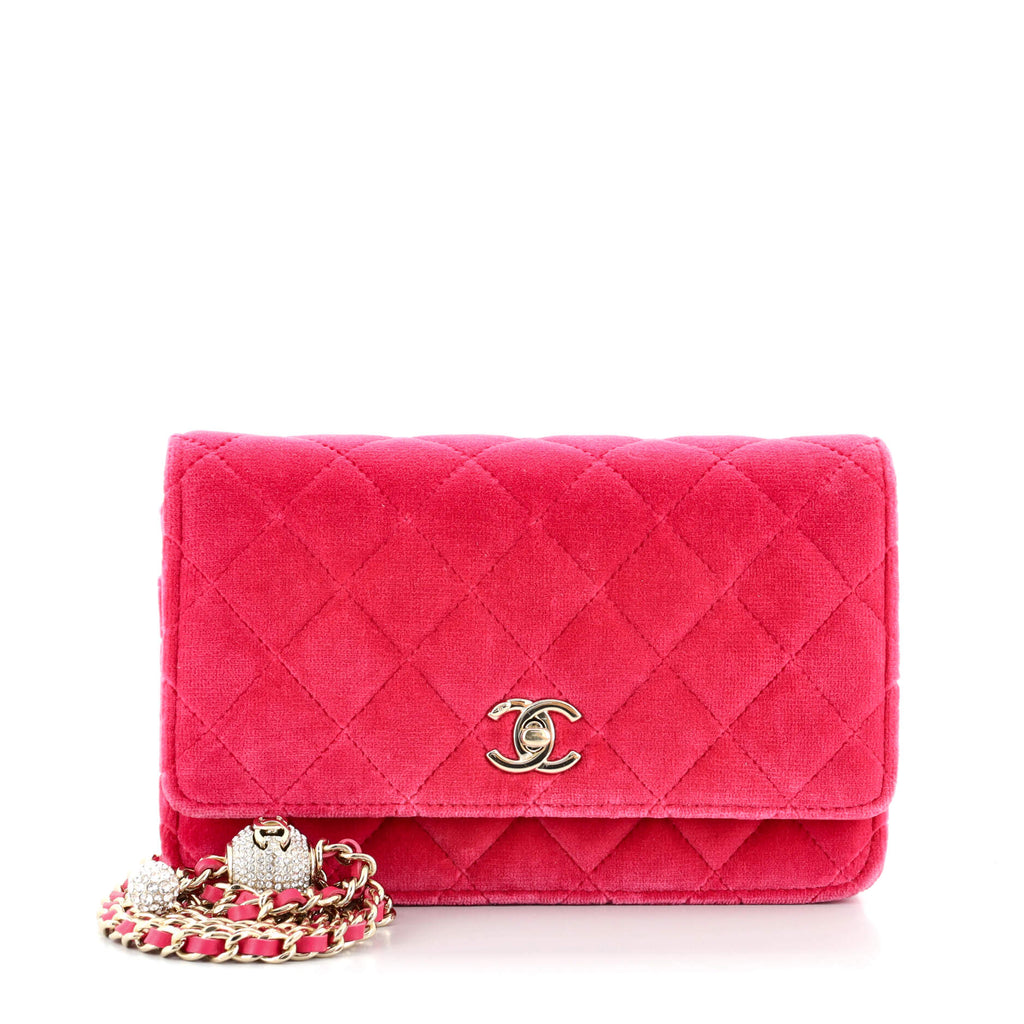 Chanel Pearl Crush Wallet on Chain Quilted Velvet with Crystal Detail Pink  86024290