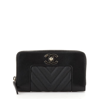 Chanel Mademoiselle Vintage Zip Around Wallet Quilted Sheepskin Small