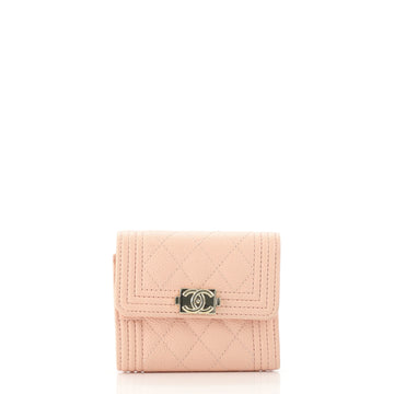 Chanel Boy Trifold Flap Wallet Quilted Caviar Small