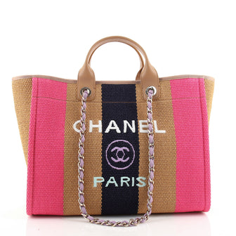 Chanel Deauville Tote Striped Viscose Canvas Medium
