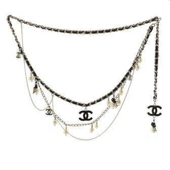Chanel CC Charm Multi Chain Belt Faux Pearl Embellished Metal with Leather and Enamel