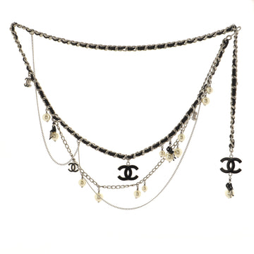 Chanel CC Charm Multi Chain Belt Faux Pearl Embellished Metal with Leather and Enamel