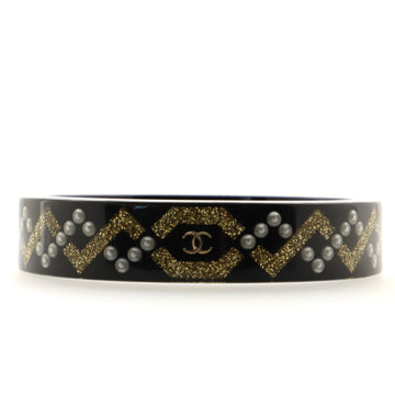 Chanel Chain Motif Inclusion Bangle Bracelet Glittered Resin with Faux Pearls