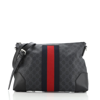 Gucci Web Zip Flat Messenger GG Coated Canvas Medium