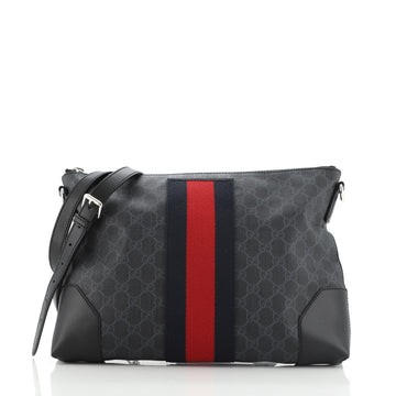 Gucci Web Zip Flat Messenger GG Coated Canvas Medium