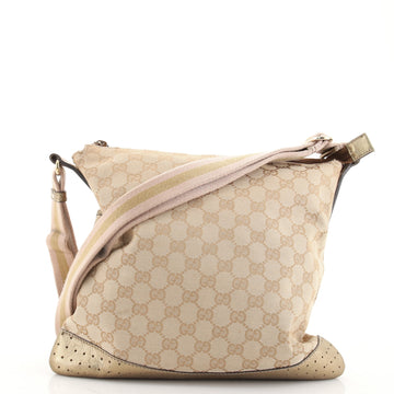 Gucci Zip Messenger Bag GG Canvas with Perforated Leather Medium