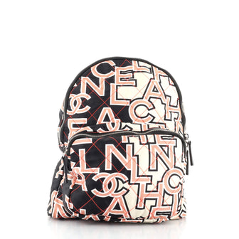 Chanel Logo Backpack Quilted Printed Nylon Medium