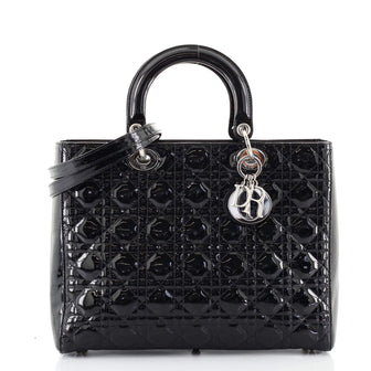 Christian Dior Lady Dior Bag Cannage Quilt Patent Large