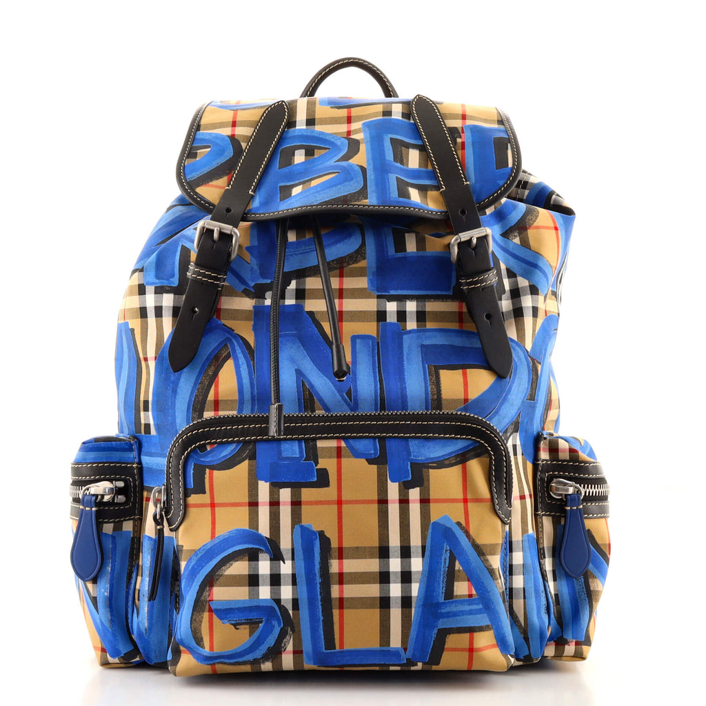Burberry Graffiti Rucksack Backpack Vintage Check Canvas Large 86024