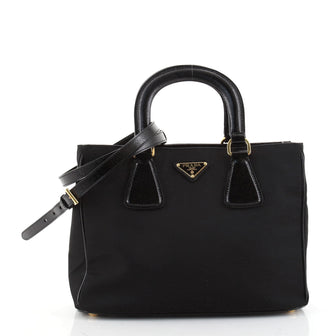 Prada Convertible Top Handle Tote Tessuto with Vernice Saffiano Leather Small