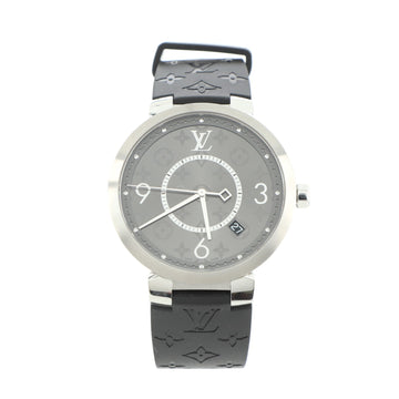Louis Vuitton Tambour Slim Quartz Watch Stainless Steel and Monogram Eclipse 39