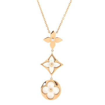 Louis Vuitton Color Blossom Lariat Pendant Necklace 18K Rose Gold with Mother of Pearl