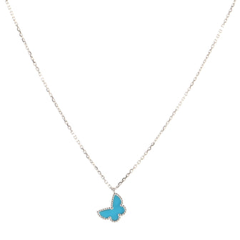 Van Cleef & Arpels Sweet Alhambra Butterfly Pendant 18K White Gold and Turquoise Necklace