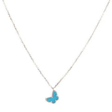 Van Cleef & Arpels Sweet Alhambra Butterfly Pendant 18K White Gold and Turquoise Necklace